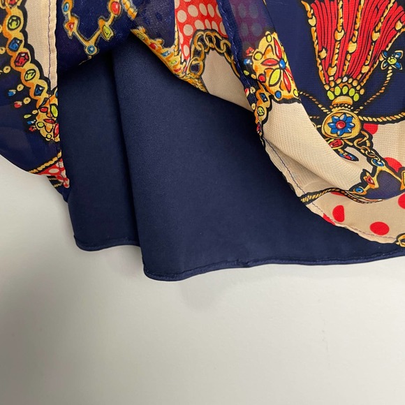 Retro Vibe Colorful Knee Length Patterned Slip Skirt Tan Navy Red 40 - Picture 9 of 9